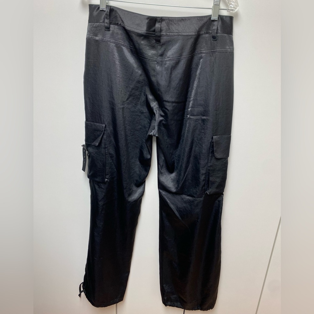 Express hammered satin black cargo pants, size 11/12